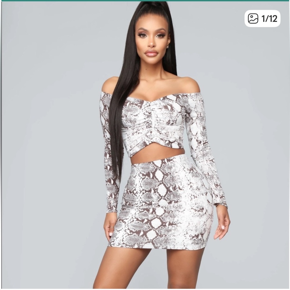 Fashion Nova Snake Print Skirt Set Size XS